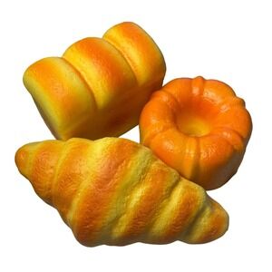 Bundle of 3 Squishies - Pound Cake, Mini Bread Loaf, Croissant Roll Squishy